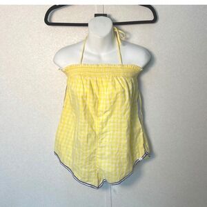 NWT Out From Under PJ Party Halter Playsuit Yellow Retro Picnic Gingham Romper